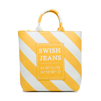 Shopping bag gialla e bianca con tracolla Swish Jeans Luisa, Borse e accessori Donna, SKU b515000284, Immagine 0